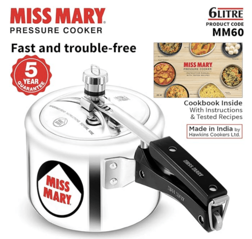 Hawkins 6 Litre Miss Mary Pressure Cooker, Inner Lid Cooker, Silver (MM60) - Image 3